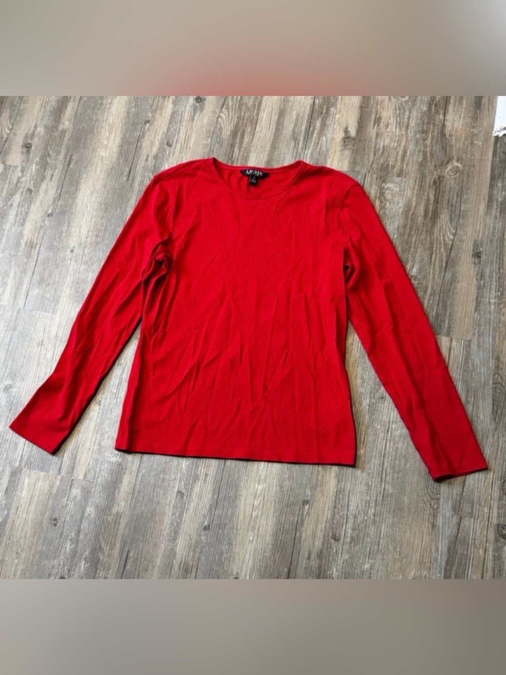 Lauren Ralph Lauren Women's Red Long-Sleeve Crewneck T-Shirt Size Medium